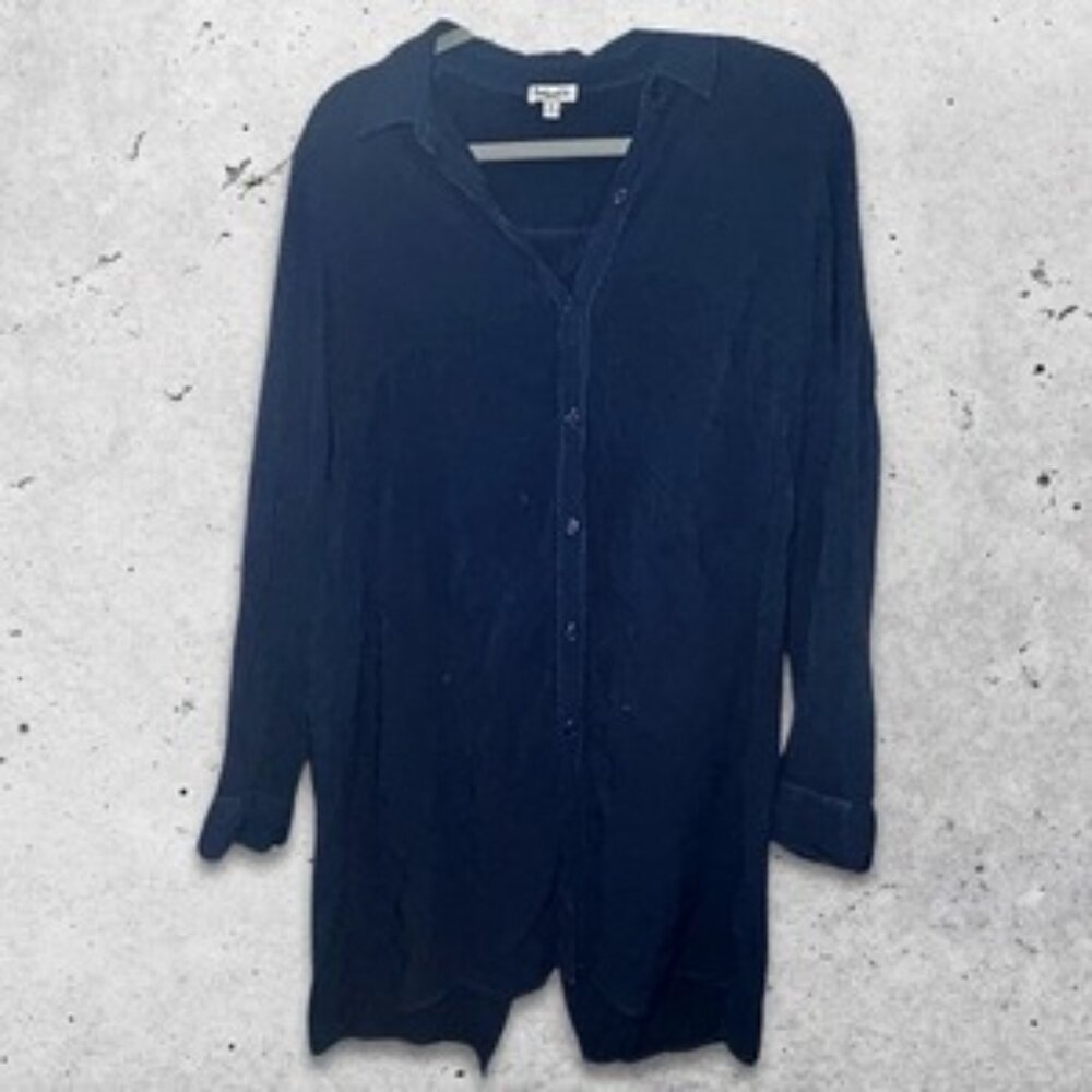 Splendid Button-Down Shirt Blouse Long Sleeves Breathable Fabric Navy Women's M‎